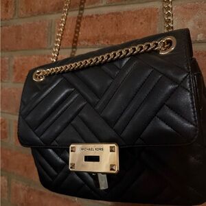 Michael Kors Black Quilted Shoulder Bag with Gold Accents